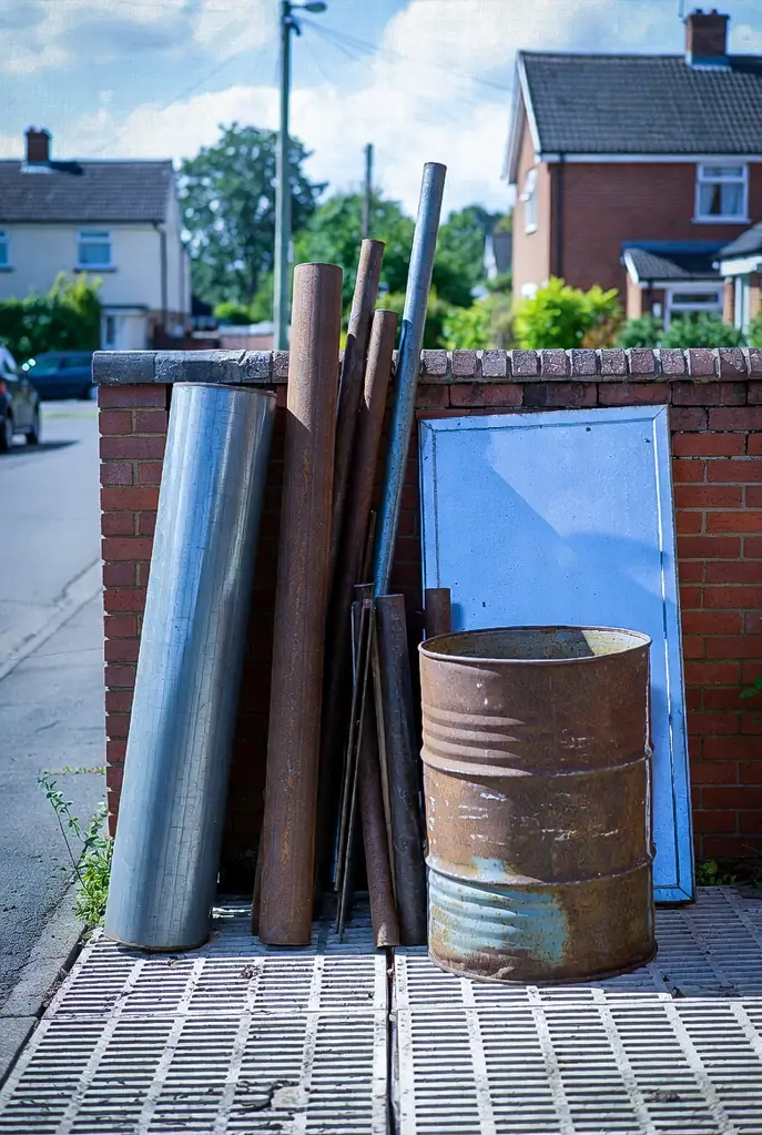 Sorted household scrap metal set aside during a spring clear-out in Kent