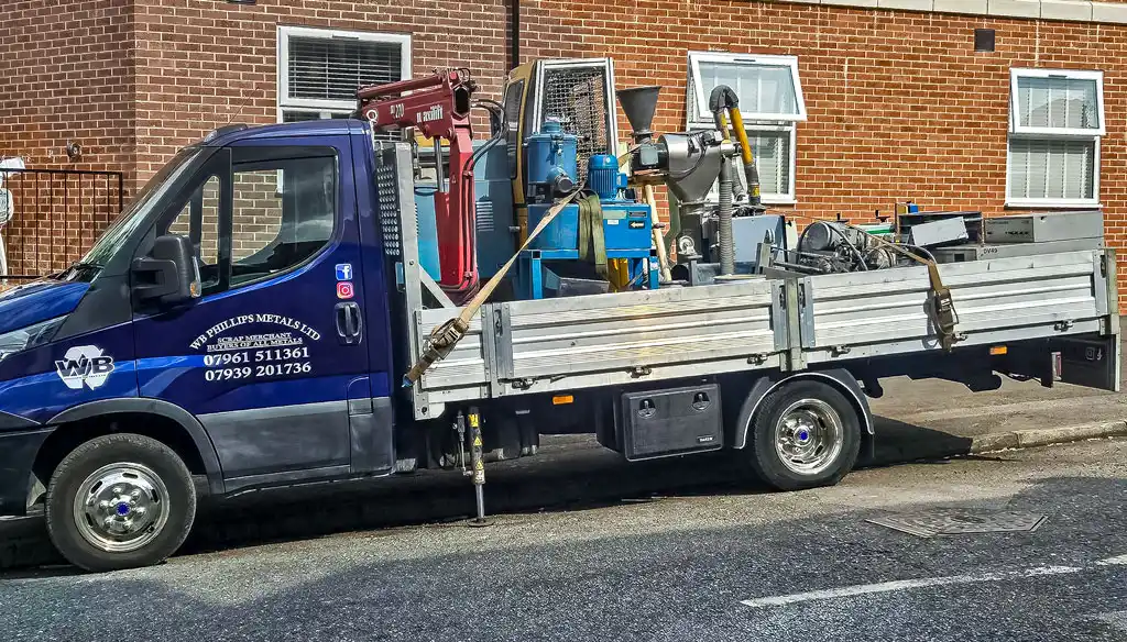 WB Phillips Metals collection lorry loaded with large industrial scrap metal